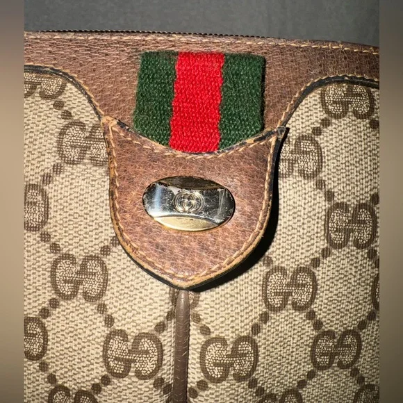 Gucci Vintage Shoulder Bag Sherry Line GG Leather PVC and Leather… - Picture 7 of 15